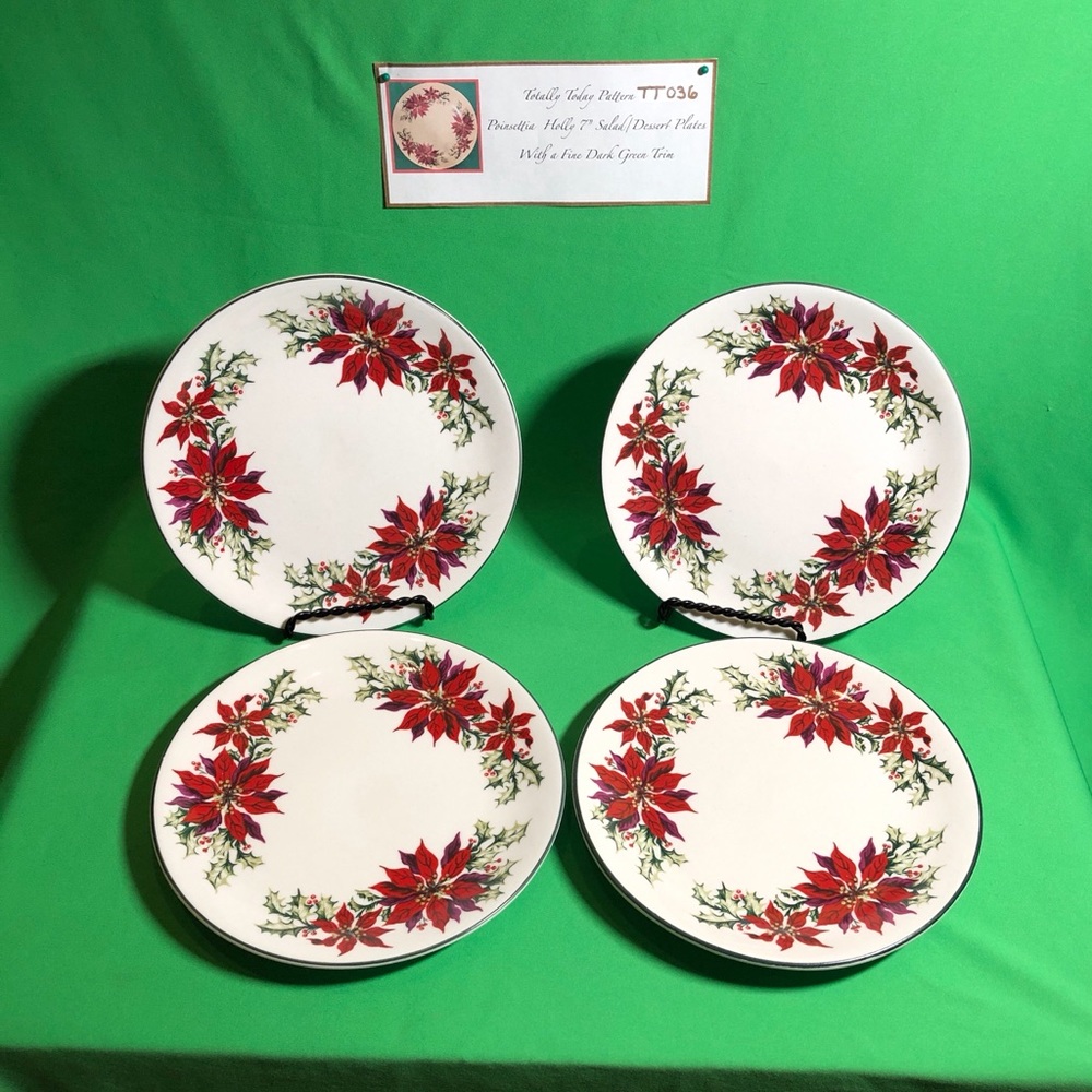 Totally Today-Poins. & Holly (Set 4)Dessert Plates